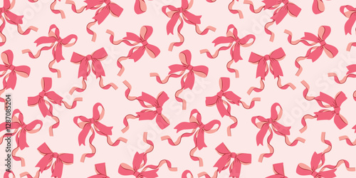Pink Bows and Ribbons Vector Seamless Pattern
