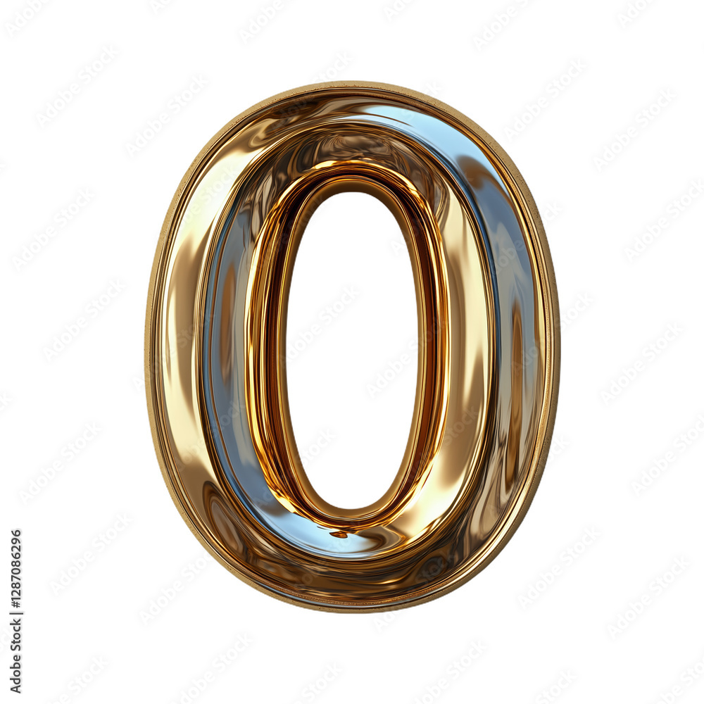 Golden Metallic Number Zero Isolated Against Black Background Golden Metallic Number Zero Isolated Against Black Background