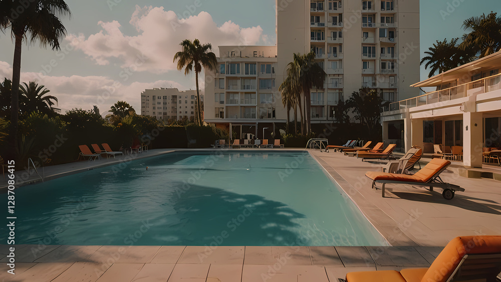 Fototapeta premium Summer Vacation Hotel with Relaxing Pool Area