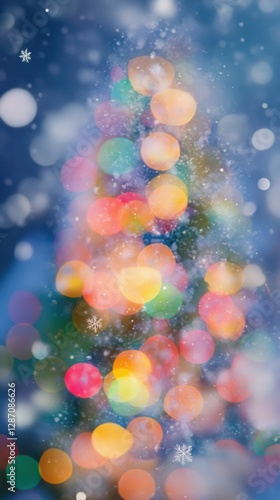 Dreamy christmas scene with colorful bokeh lights