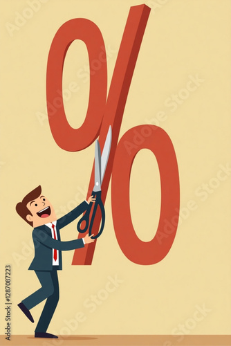 Businessman Cutting Percentage Mark to Curb Inflation and High Interest Rates