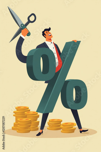 Businessman Cutting Percentage Mark to Curb Inflation and High Interest Rates