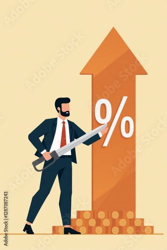 Businessman Cutting Percentage Mark to Curb Inflation and High Interest Rates
