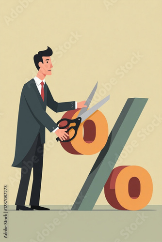 Businessman Cutting Percentage Mark to Curb Inflation and High Interest Rates