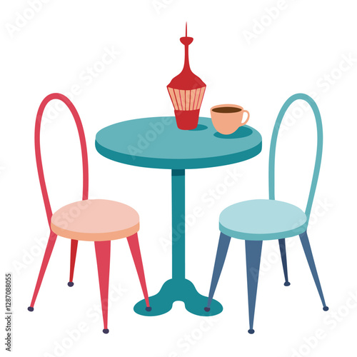Furniture Bistro Set Vector Illustration – Clipart, Line Art, and Cartoon Design, High-quality vector illustration of a furniture bistro set, perfect for clipart, cartoons, and line art designs.