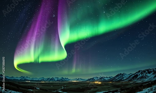 Wallpaper Mural Beautiful northern lights dancing in the starry night sky over snow capped mountains creating a magical and mesmerizing aurora display.  Torontodigital.ca