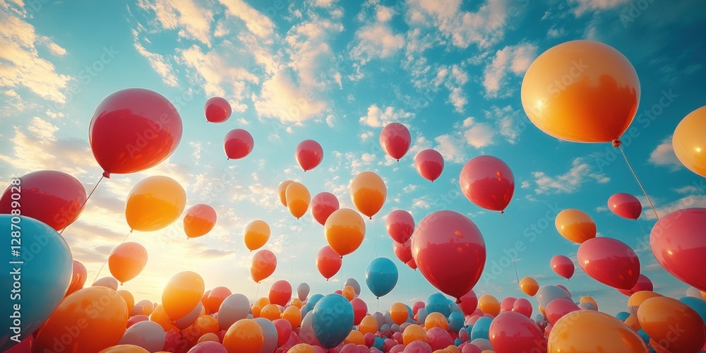 Colorful Balloons Soaring High in a Vivid Sky Colorful Balloons Soaring High in a Vivid Sky