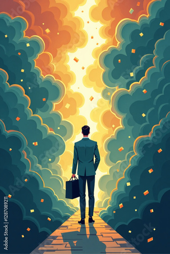 Businessman Finding Solutions, Exiting Crisis with Rational Decisions, Complex Path to Success