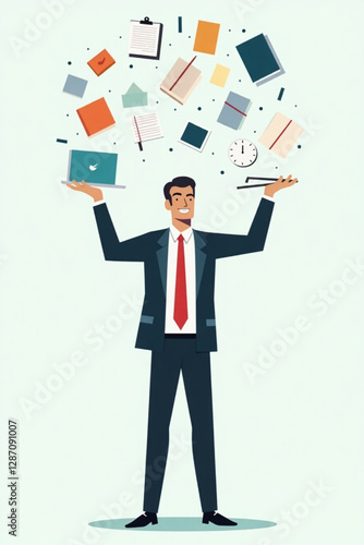 Businessman Juggling Multiple Tasks for Effective Time Management