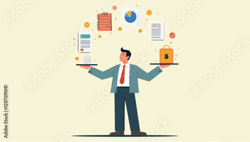 Businessman Juggling Multiple Tasks for Effective Time Management