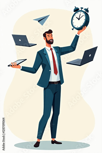 Businessman Juggling Multiple Tasks for Effective Time Management