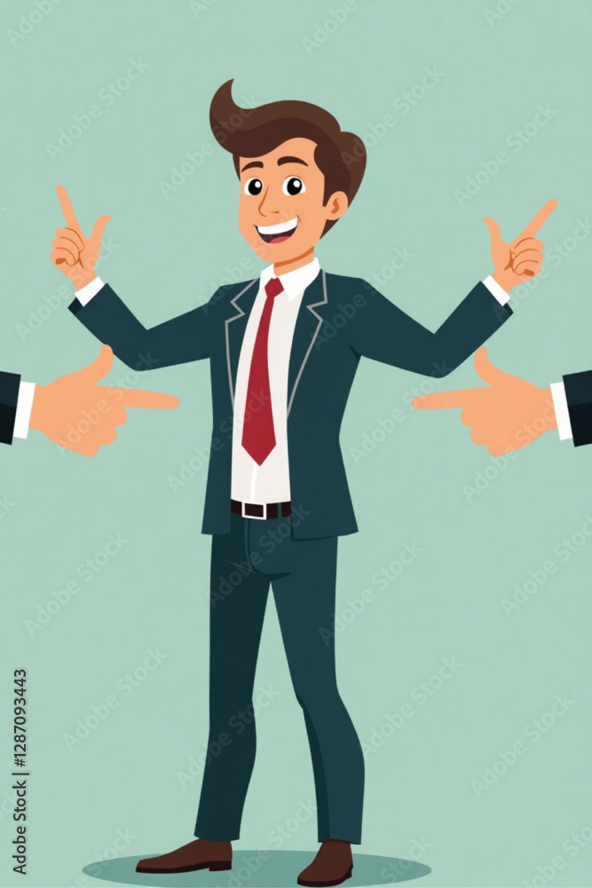 Businessman Making a Choice with Pointing Hands in Different Directions Businessman Making a Choice with Pointing Hands in Different Directions