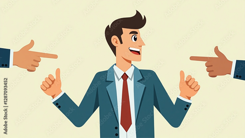 Businessman Making a Choice with Pointing Hands in Different Directions Businessman Making a Choice with Pointing Hands in Different Directions