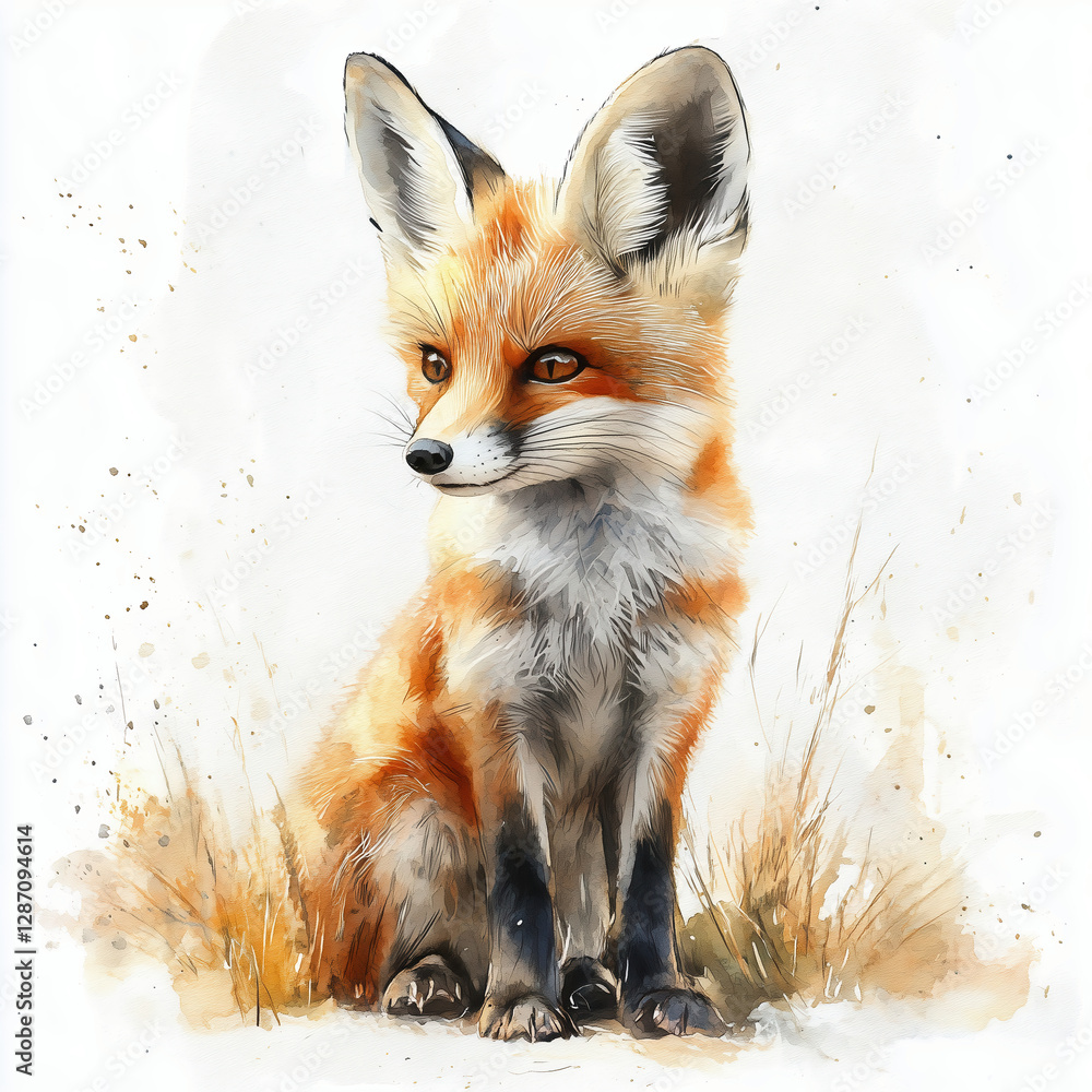 Obraz premium Fennec fox wildlife portrait watercolor illustration