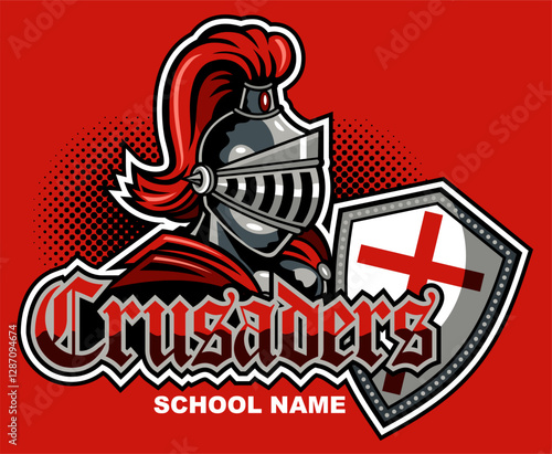  crusaders design with mascot and shield for school team, college or league sports