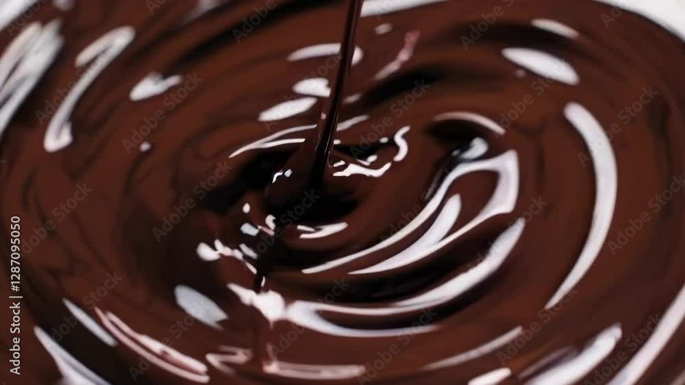 Smooth flow of dark chocolate being poured, rich and creamy texture. Gourmet dessert and indulgence concept Smooth flow of dark chocolate being poured, rich and creamy texture. Gourmet dessert and indulgence concept