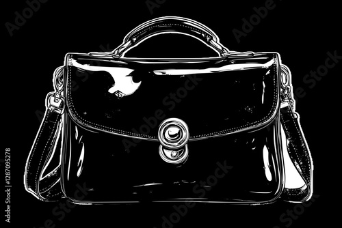 Stylish Black Patent Leather Handbag Illustration