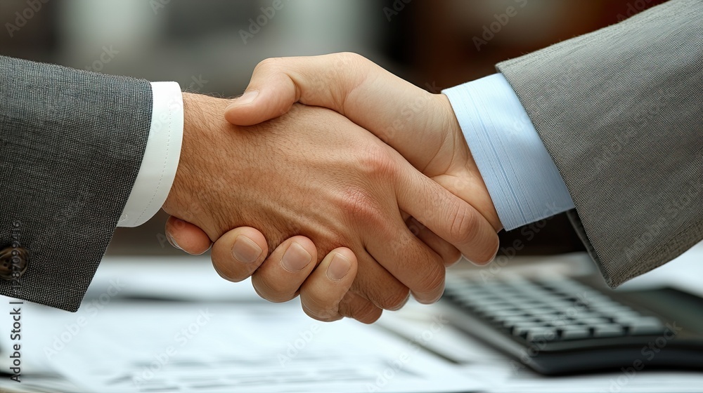 Two business people engaging in a handshake as an agreement Two business people engaging in a handshake as an agreement