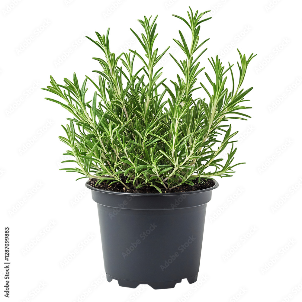 A Small Potted Rosemary Plant with Fragrant Green Leaves Isolated on Transparent Background A Small Potted Rosemary Plant with Fragrant Green Leaves Isolated on Transparent Background