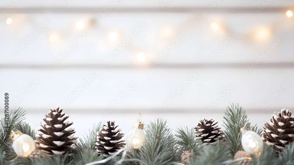 Pinecones Evergreen Sprigs and Festive String Lights Celebrate Christmas Holiday Cheer Pinecones Evergreen Sprigs and Festive String Lights Celebrate Christmas Holiday Cheer