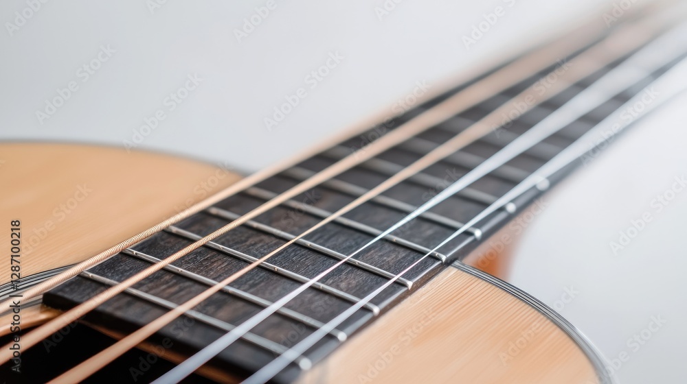 Fototapeta premium Close-up guitar neck, strings, fretboard, music instrument, studio shot