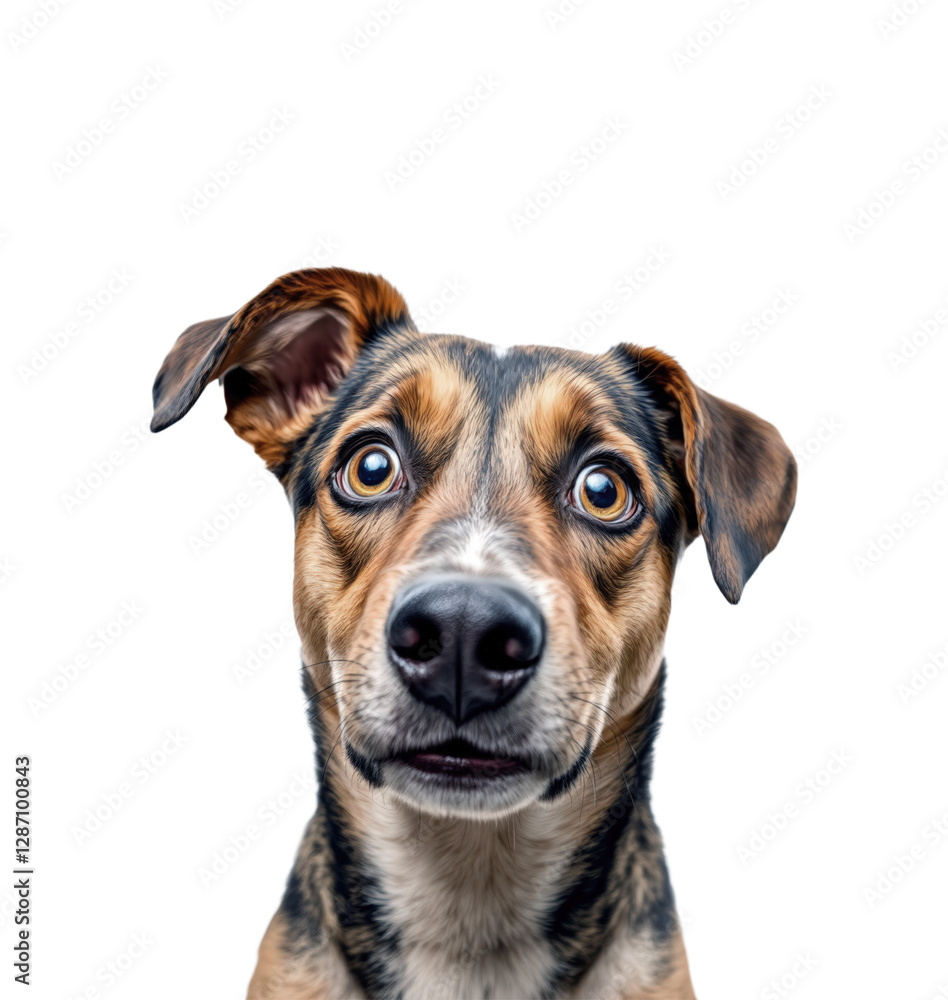 Obraz premium Charming Dog with Expressive Eyes and Floppy Ears Capturing Curiosity and Playfulness, Perfect for Pet Lovers and Animal Enthusiasts, Isolated on Transparent and White Background