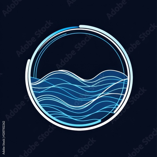 Minimal line ocean waves inside circle logo