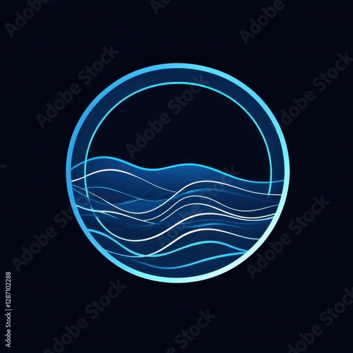 Minimal line ocean waves inside circle logo
