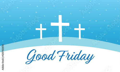 Good Friday vector illustration, with the cross on the Calvary hill at night.
