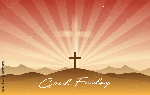 Good Friday vector illustration, with the cross on the Calvary hill.