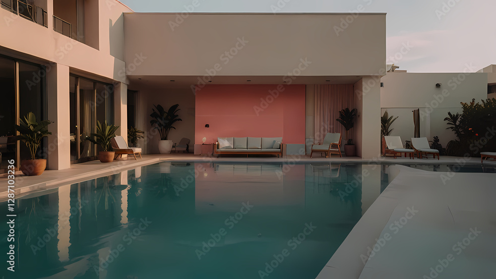 Fototapeta premium Minimalist Hotel with Outdoor Pool View