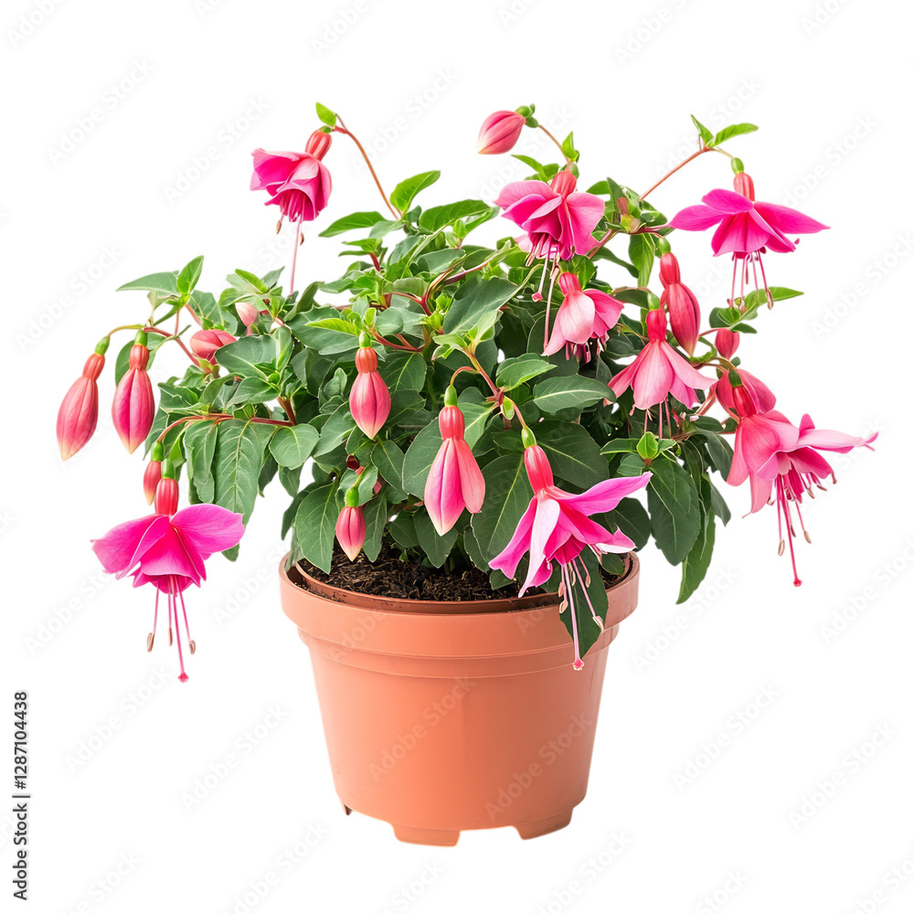 Vibrant Potted Fuchsia Plant with Bright Pink Flowers Isolated on Transparent Background Vibrant Potted Fuchsia Plant with Bright Pink Flowers Isolated on Transparent Background