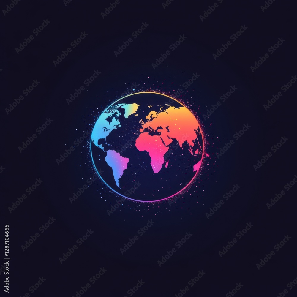 Fototapeta premium Glowing world map in rainbow particle circle 