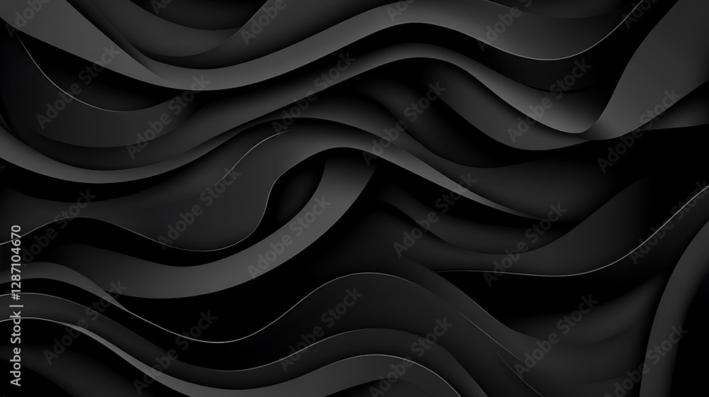 Obraz premium Abstract 3D Render: Dark Wave Forms in Monochromatic Black AI Generated