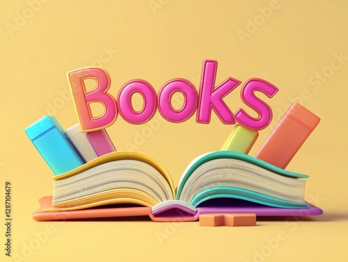 Creative display of colorful books in a vibrant setting with warm tones