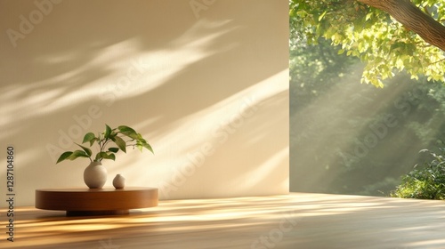 Modern Living Room with Plant and Natural Light Through Window. Generative AI photo