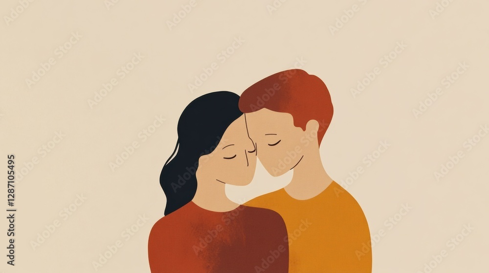 Minimalist illustration capturing two people embracing in a warm and intimate moment. Generative AI Minimalist illustration capturing two people embracing in a warm and intimate moment. Generative AI