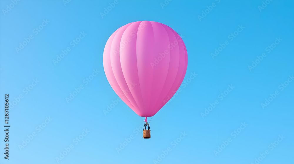 Fototapeta premium Pink hot air balloon floats in clear blue sky. Travel, adventure, freedom concept