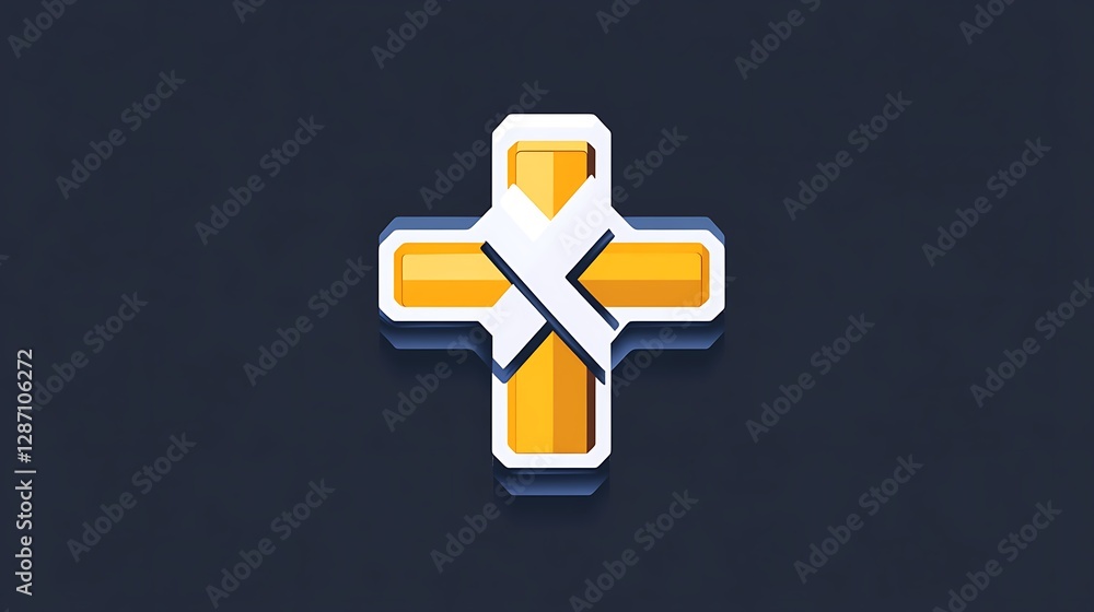 Obraz premium Abstract Gold Cross Logo Design: Digital Illustration on Dark Background AI Generated