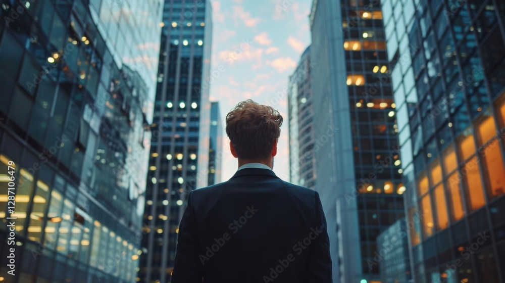A corporate leader stands in a modern city, dreaming of new business ventures and leadership roles. Copy space A corporate leader stands in a modern city, dreaming of new business ventures and leadership roles. Copy space
