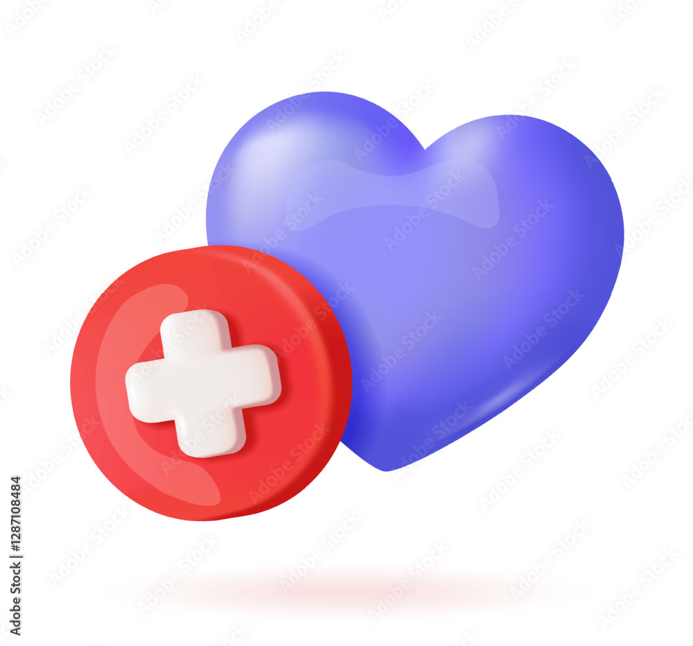 Fototapeta premium Blue heart with medical cross icon. Vector illustration