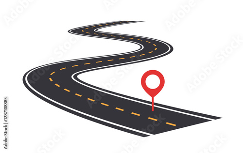 Winding road with location marker. Vector illustration