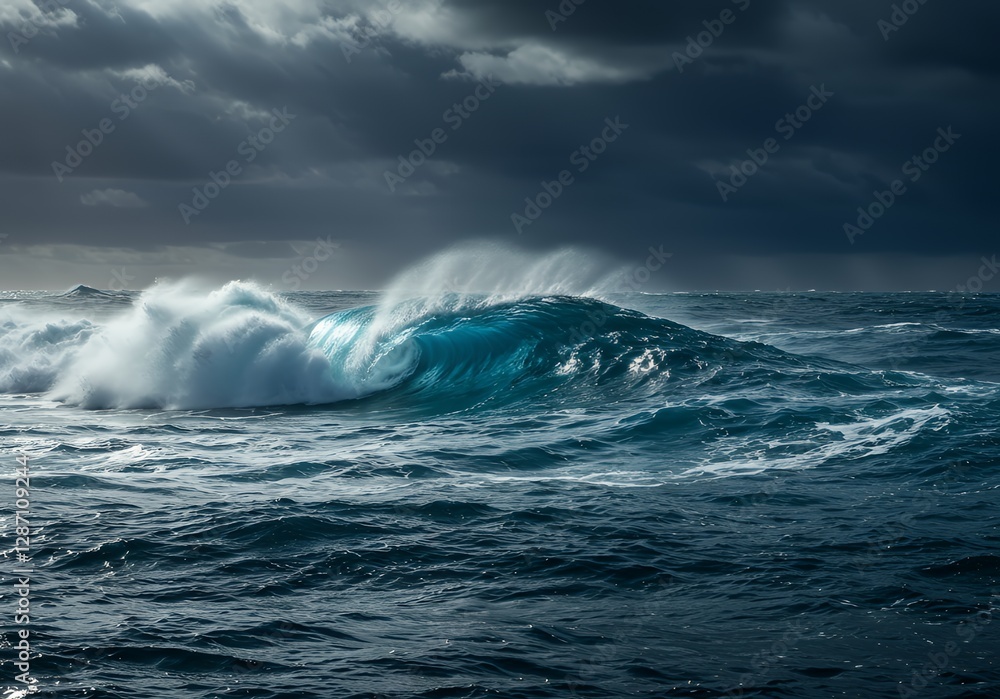 Fototapeta premium Ocean wave in stormy weather. Stormy ocean background. Toned.
