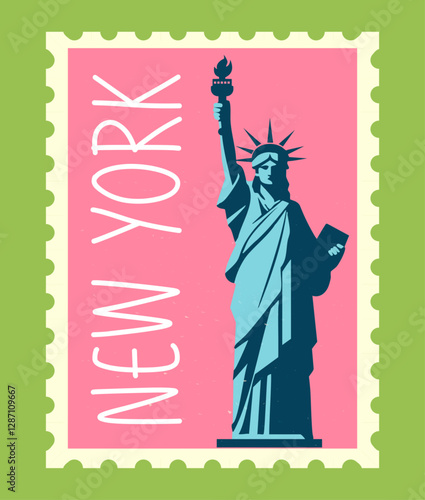 New York postage stamp design. Vector illustration