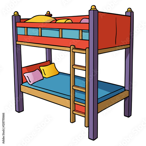 "Loft Bed Vector Illustration - White Background Clipart & Line Art Design", "Stylish loft bed vector illustration perfect for digital products and graphic designs."