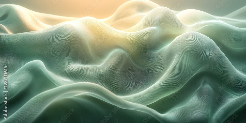 Obraz premium Abstract Green Fabric Waves: A Serene Visual Symphony