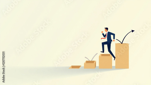 Businessman Running on Completed Checkboxes Towards Goal, Symbolizing Project Tracking, Task Completion and Progress