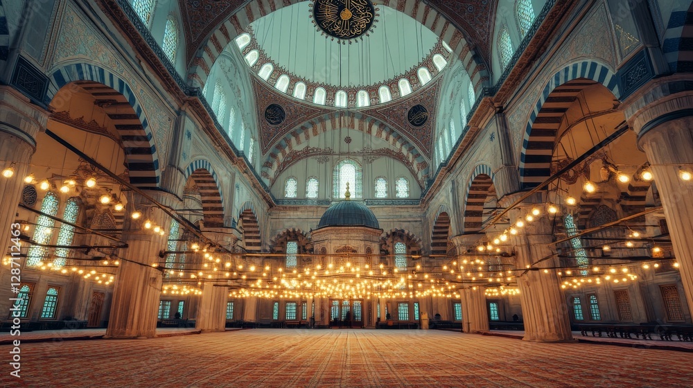 Fototapeta premium Ramadan Kareem background with Soleimani mosque in Istanbul at sunset
