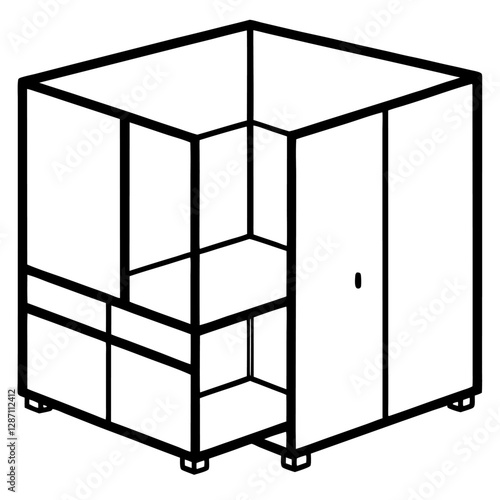 "Modular Cubicle Furniture Vector Illustration - White Background Clipart & Line Art Design", "Stylish modular cubicle vector design perfect for office or workspace graphics."