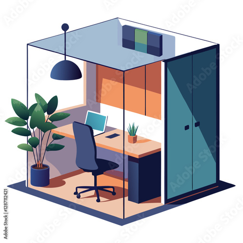"Modular Cubicle Furniture Vector Illustration - White Background Clipart & Line Art Design", "Stylish modular cubicle vector design perfect for office or workspace graphics."